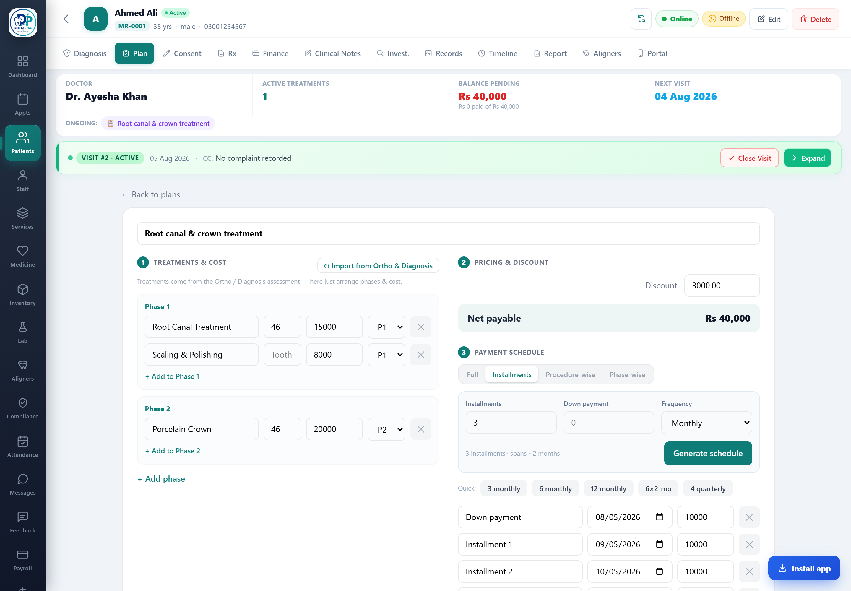 The treatment plan / estimate builder